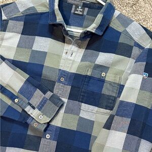 Kuhl Men’s Pixelatr Flannel Shirt Size Large Fit XL Blue & Black Gorpcore Hiking